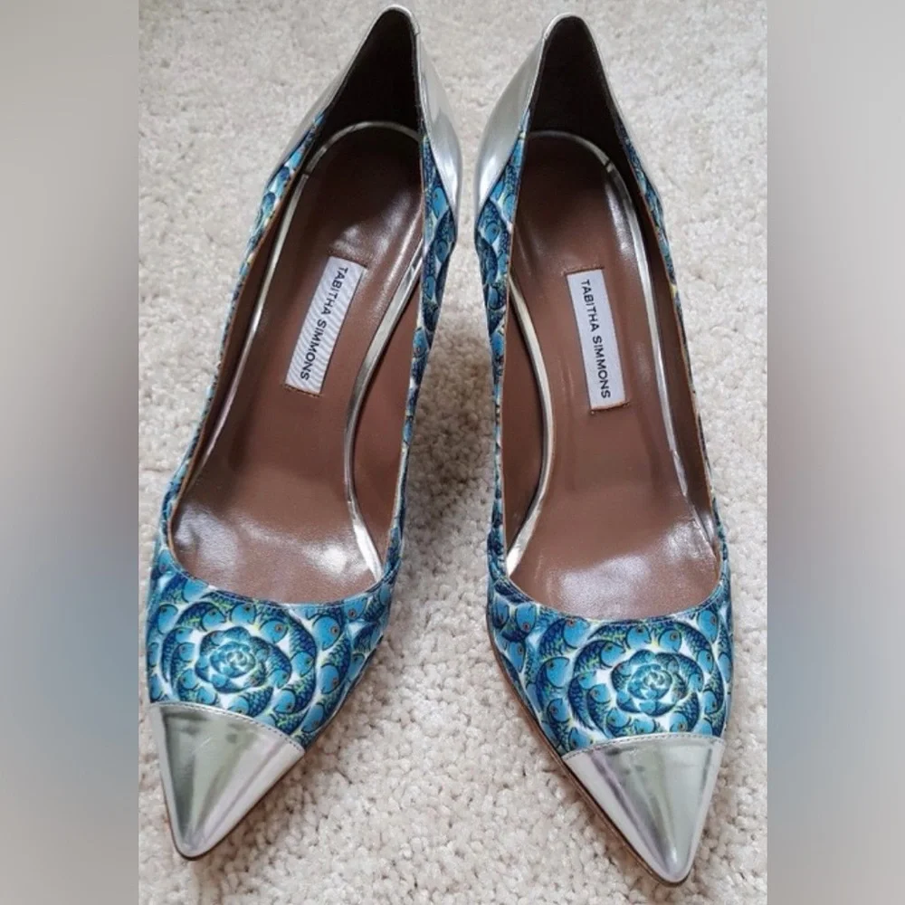 Tabitha Simmons Blue and Silver Floral Heels - Picture 1 of 10